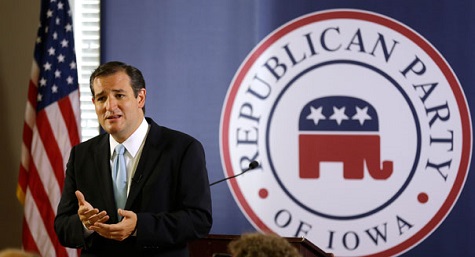 U.S. Sen. Ted Cruz, R-Texas, speaks to local residents during a fundraising picnic for the Iowa Republican Party, Friday, July 19, 2013, in Des Moines, Iowa. (AP Photo/Charlie Neibergall)
